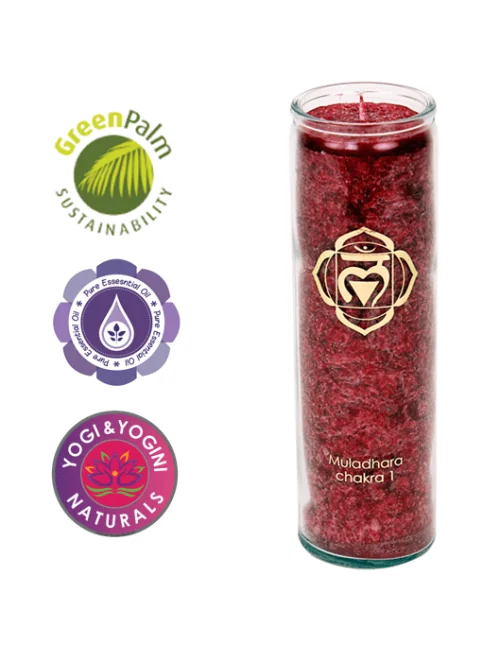 Kerze - Kerze im Glas - Chakra - 1tes - Muladhara - mit Duft - rot - Palmkernwachs - ca. 100 Std.