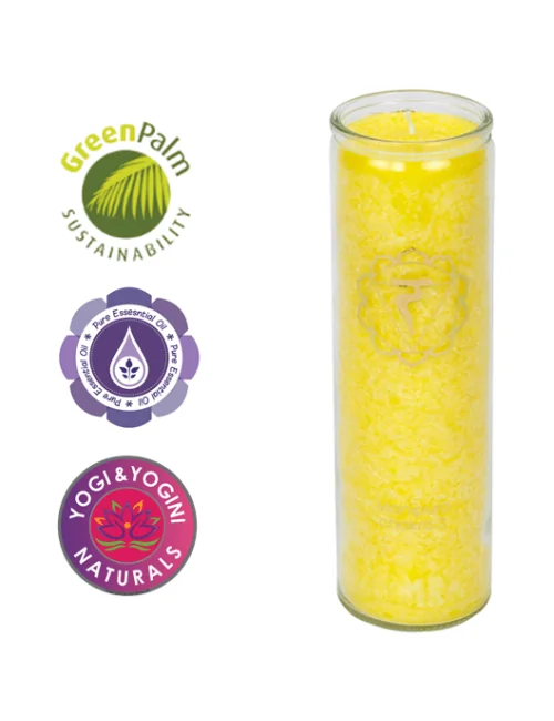 Kerze - Kerze im Glas - Chakra - 3tes - Manipura - mit Duft - Gelb - Palmkernwachs - ca. 100 Std.