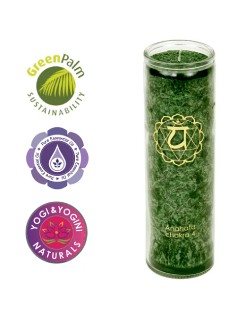 Kerze - Kerze im Glas - Chakra - 4tes - Anahata - mit Duft - Grün - Palmkernwachs - ca. 100 Std.