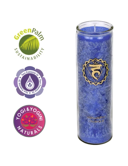 Kerze - Kerze im Glas - Chakra - 5tes - Vishudda - mit Duft - Hellblau- Palmkernwachs - ca. 100 Std.