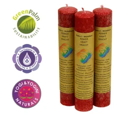 Kerze - Stabkerze dick - Chakra - 1tes - Muladhara - mit Duft - rot - Palmkernwachs - ca. 12 Std. Std.