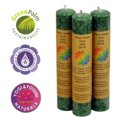 Kerze - Stabkerze dick - Chakra - 4tes - Anahata - mit Duft - Grün - Palmkernwachs - ca. 12 Std. Std.