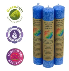 Kerze - Stabkerze dick - Chakra - 5tes - Vishudda - mit Duft - Hellblau- Palmkernwachs - ca. 12 Std. Std.