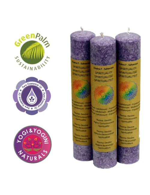 Kerze - Stabkerze dick - Chakra - 7tes - Sahasrara - mit Duft - Violett - Palmkernwachs - ca. 12 Std. Std.
