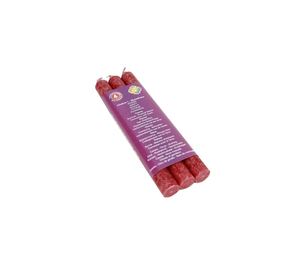 Kerze - Stabkerze - Chakra - 1tes - Muladhara - mit Duft - rot - Palmkernwachs - 3er Pack