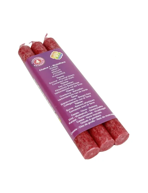 Kerze - Stabkerze - Chakra - 1tes - Muladhara - mit Duft - rot - Palmkernwachs - 3er Pack