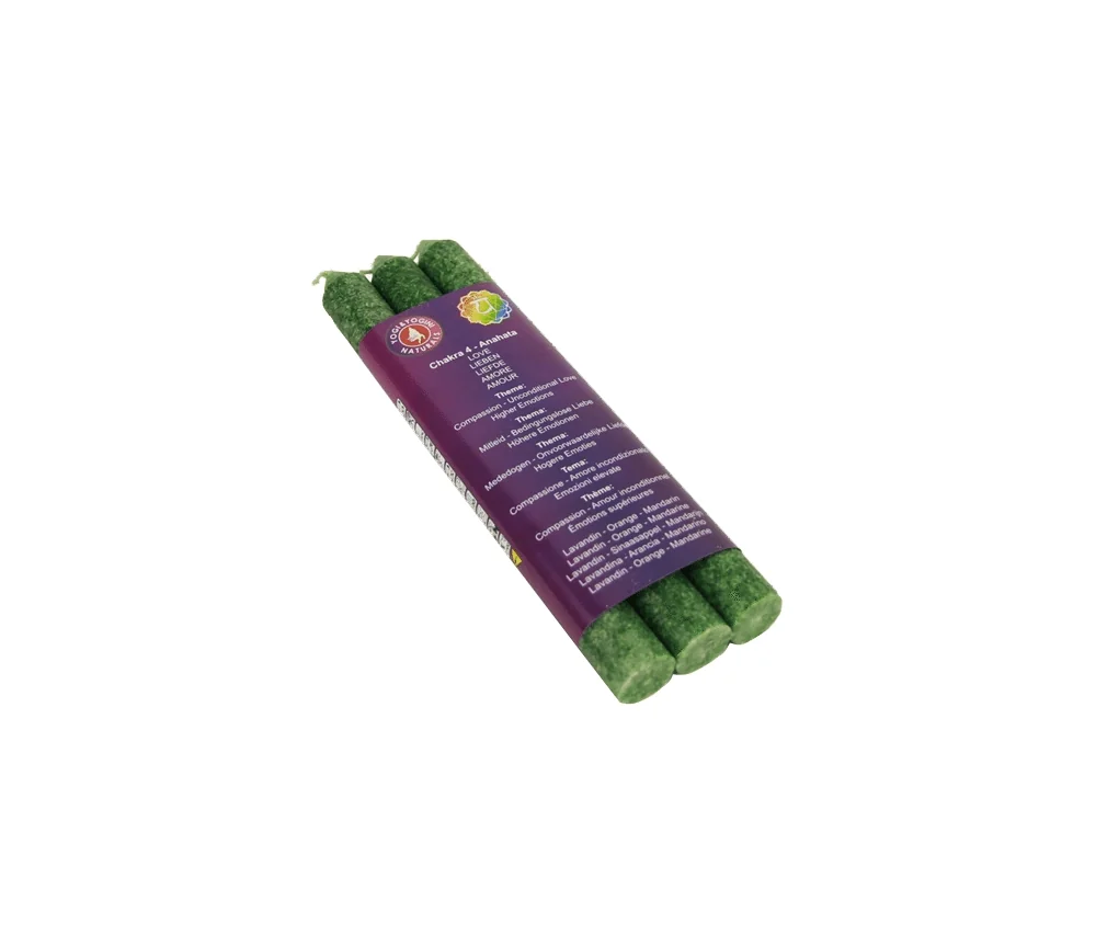 Kerze - Stabkerze - Chakra - 4tes - Anahata - mit Duft - Grün - Palmkernwachs - 3er Pack
