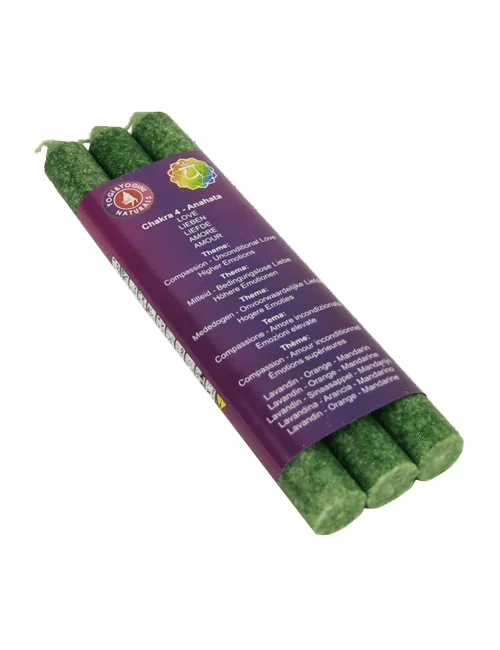 Kerze - Stabkerze - Chakra - 4tes - Anahata - mit Duft - Grün - Palmkernwachs - 3er Pack