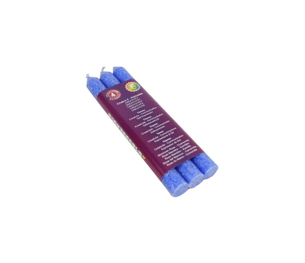 Kerze - Stabkerze - Chakra - 5tes - Vishudda - mit Duft - Hellblau- Palmkernwachs - 3er Pack