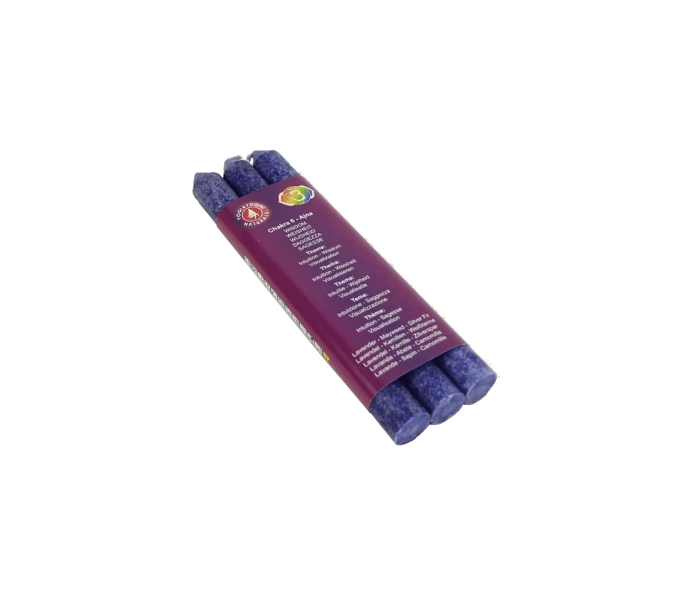 Kerze - Stabkerze - Chakra - 6tes - Ajna - mit Duft - Indigo - Palmkernwachs - 3er Pack