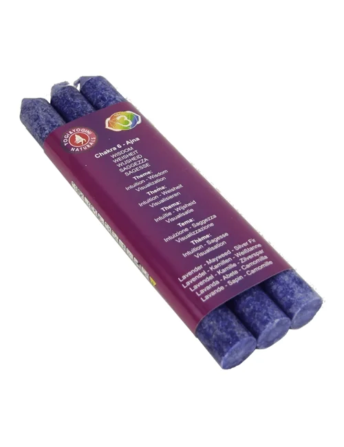 Kerze - Stabkerze - Chakra - 6tes - Ajna - mit Duft - Indigo - Palmkernwachs - 3er Pack