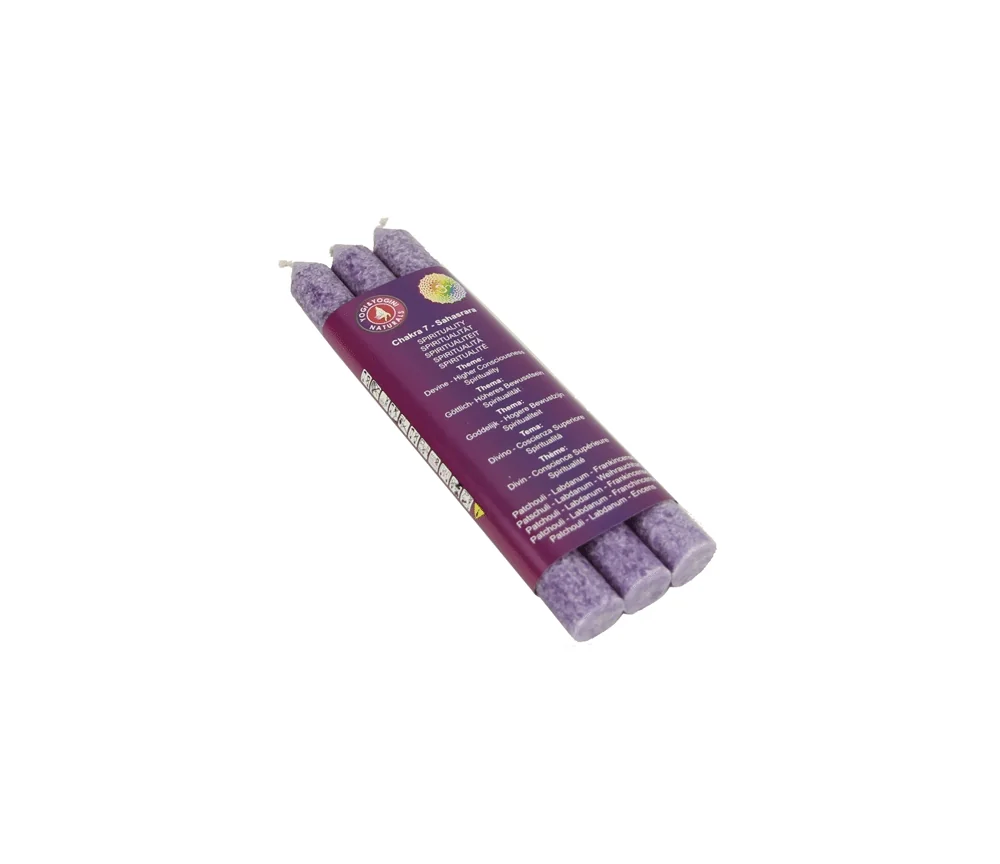 Kerze - Stabkerze - Chakra - 7tes - Sahasrara - mit Duft - Violett - Palmkernwachs - 3er Pack