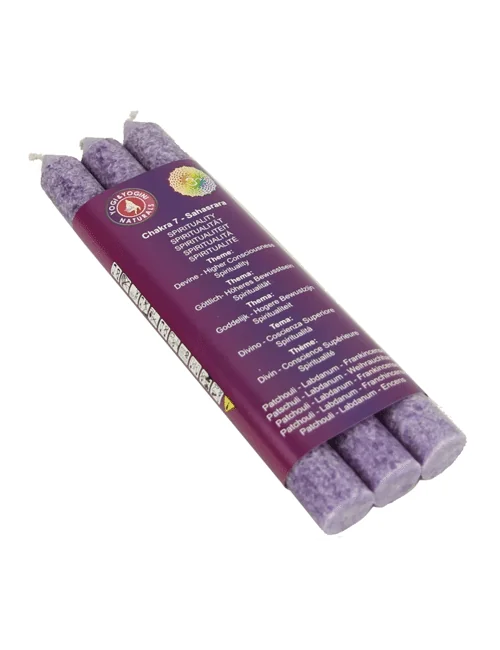 Kerze - Stabkerze - Chakra - 7tes - Sahasrara - mit Duft - Violett - Palmkernwachs - 3er Pack