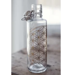 Soulbottle - Glasflasche - mit Blume des Lebens - Gold - Bügelverschluss - 600ml