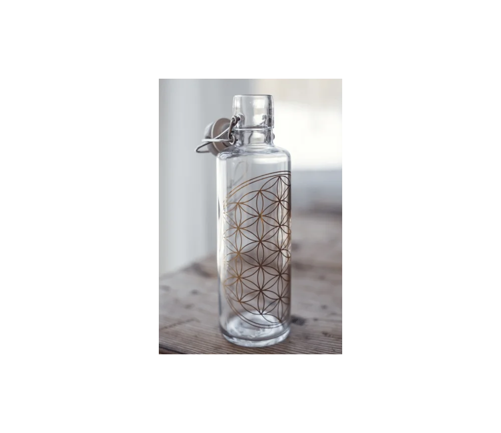 Soulbottle - Glasflasche - mit Blume des Lebens - Gold - Bügelverschluss - 600ml