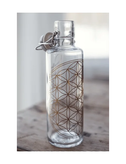 Soulbottle - Glasflasche - mit Blume des Lebens - Gold - Bügelverschluss - 600ml