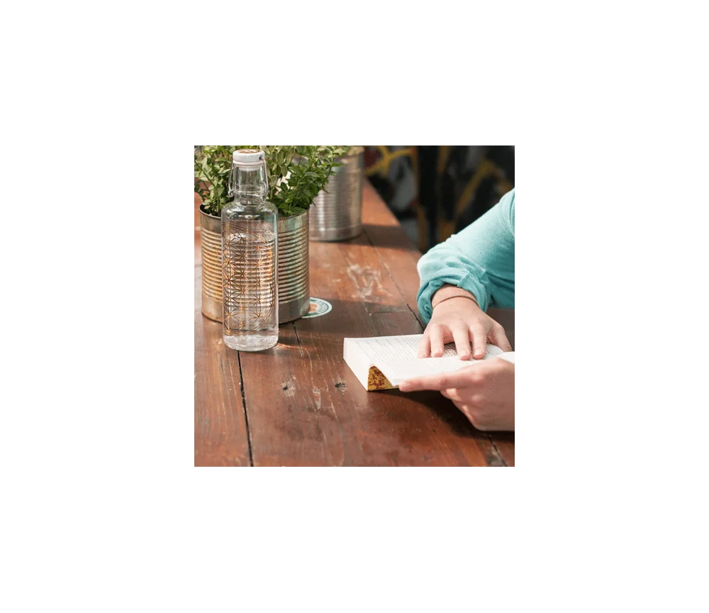 Soulbottle - Glasflasche - mit Blume des Lebens - Gold - Bügelverschluss - 600ml