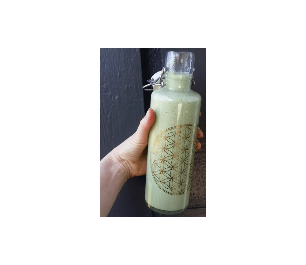 Soulbottle - Glasflasche - mit Blume des Lebens - Gold - Bügelverschluss - 600ml