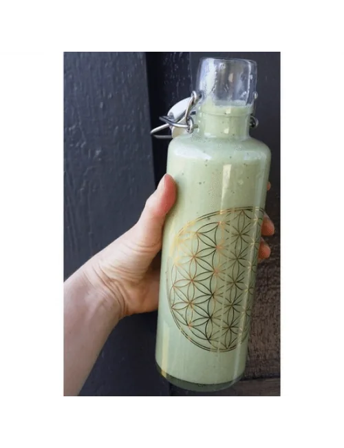 Soulbottle - Glasflasche - mit Blume des Lebens - Gold - Bügelverschluss - 600ml