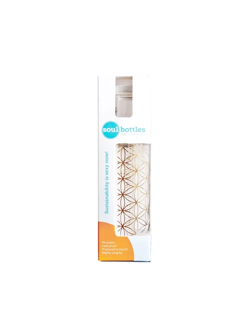 Soulbottle - Glasflasche - mit Blume des Lebens - Gold - Bügelverschluss - 600ml
