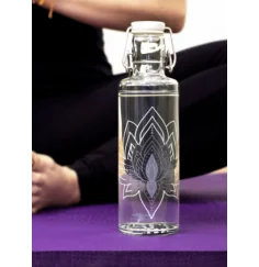 Soulbottle - Glasflasche - Just Breave - Lotusblume - Lila/Weiß - Bügelverschluss - 600ml