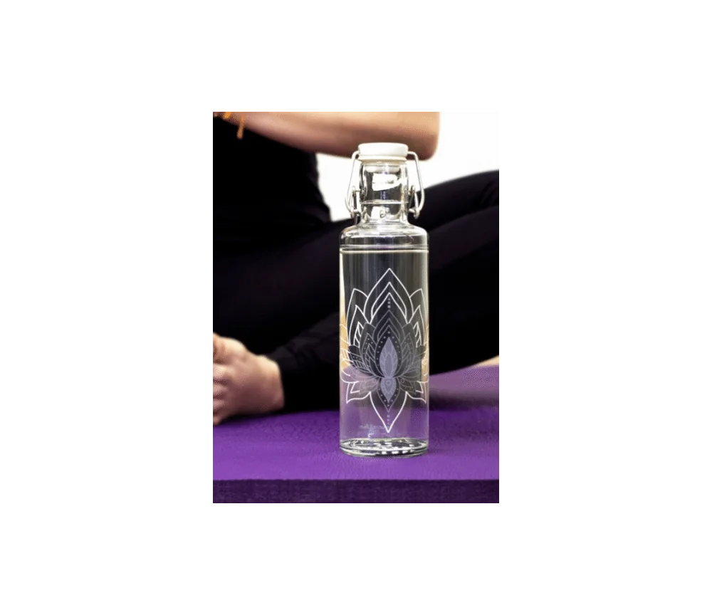 Soulbottle - Glasflasche - Just Breave - Lotusblume - Lila/Weiß - Bügelverschluss - 600ml