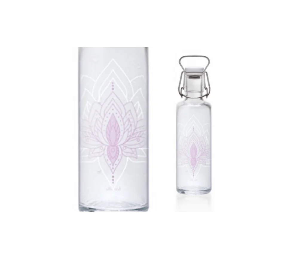 Soulbottle - Glasflasche - Just Breave - Lotusblume - Lila/Weiß - Bügelverschluss - 600ml