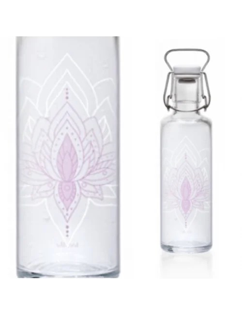 Soulbottle - Glasflasche - Just Breave - Lotusblume - Lila/Weiß - Bügelverschluss - 600ml