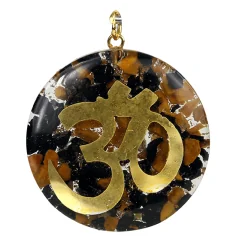 Anhänger - Orgonit - Rund - OHM Zeichen - Gold - Turmalin & Jaspis - ca. 4cm