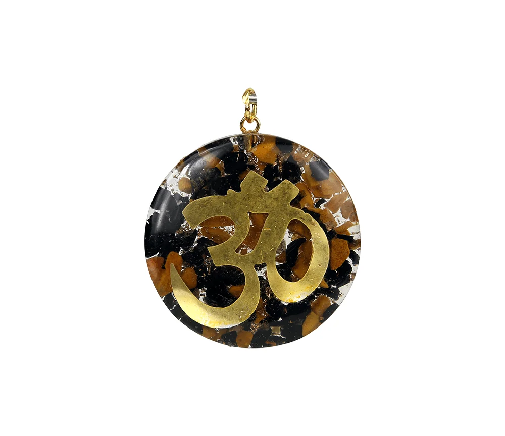 Anhänger - Orgonit - Rund - OHM Zeichen - Gold - Turmalin & Jaspis - ca. 4cm