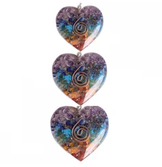 Anhänger - Orgonit - Herzform - mit Kupferspirale - Bunte Edelsteine - ca. 4x4,2 cm