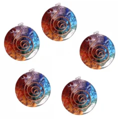Anhänger - Orgonit - Rund - mit Kupferspirale - Bunte Edelsteine - ca. 4 cm