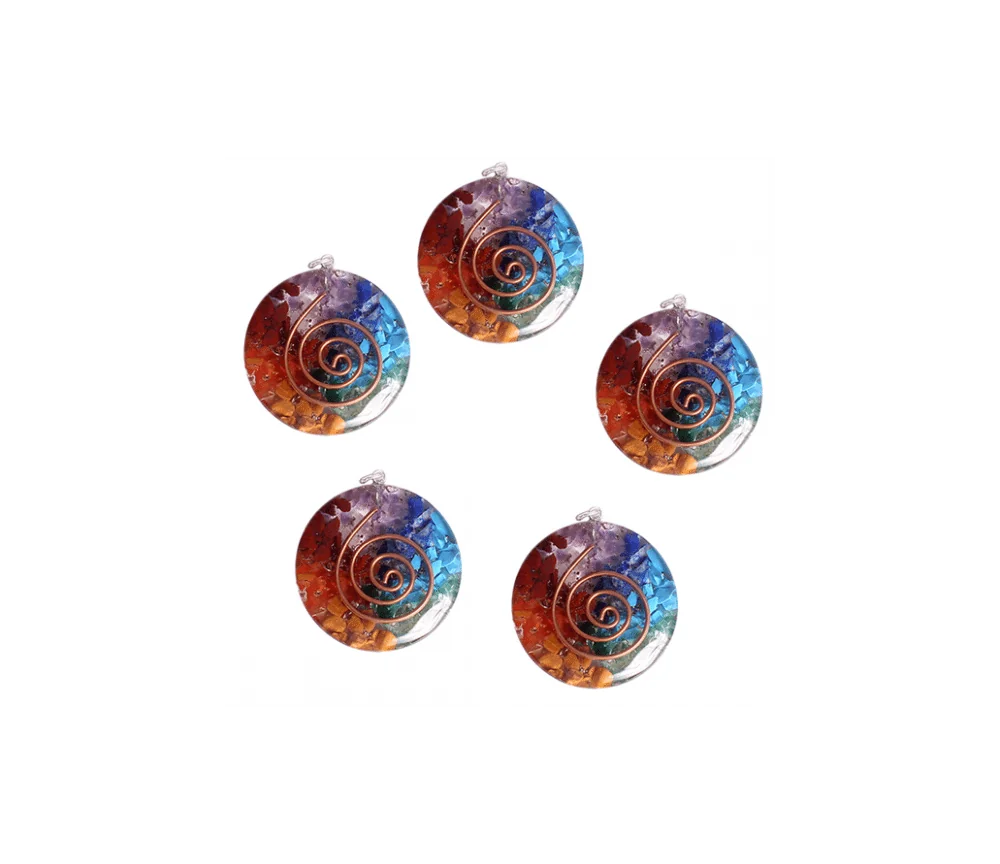 Anhänger - Orgonit - Rund - mit Kupferspirale - Bunte Edelsteine - ca. 4 cm