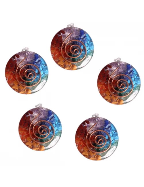 Anhänger - Orgonit - Rund - mit Kupferspirale - Bunte Edelsteine - ca. 4 cm