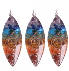 Anhänger - Orgonit - Oval - mit Kupferspirale - Bunte Edelsteine - ca. 5 cm