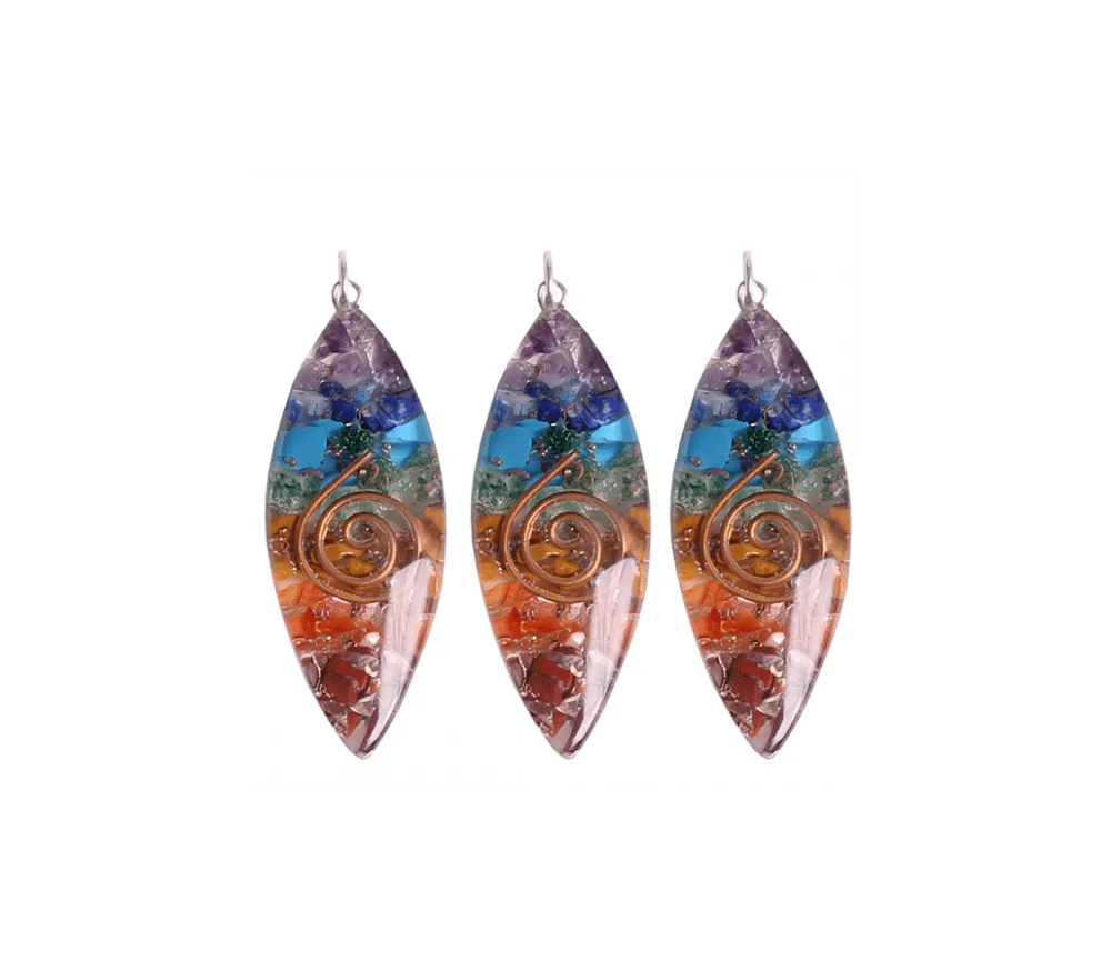 Anhänger - Orgonit - Oval - mit Kupferspirale - Bunte Edelsteine - ca. 5 cm