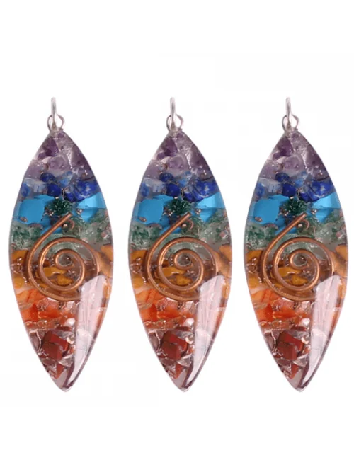 Anhänger - Orgonit - Oval - mit Kupferspirale - Bunte Edelsteine - ca. 5 cm