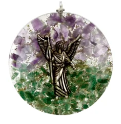 Anhänger - Orgonit - Erzengel Rafael - Rund - Aventurin und Amethyst - ca. 4 cm