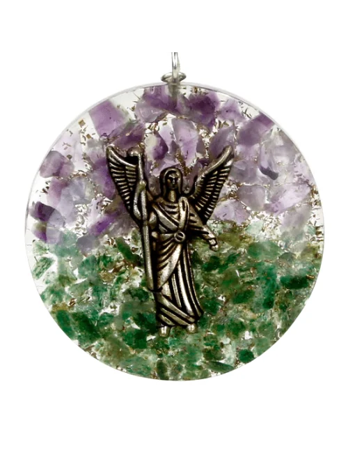 Anhänger - Orgonit - Erzengel Rafael - Rund - Aventurin und Amethyst - ca. 4 cm