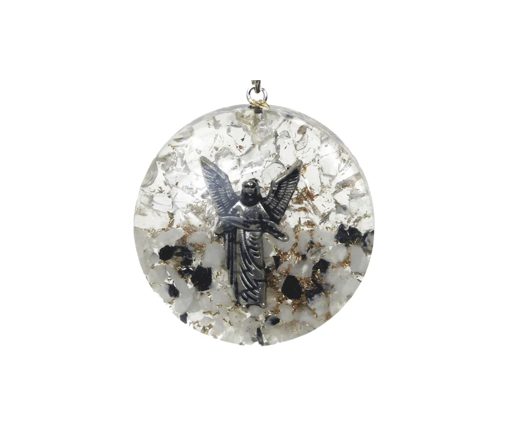 Anhänger - Orgonit - Erzengel Gabriel - Rund - Mondstein und Bergkristall - ca. 4 cm