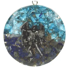 Anhänger - Orgonit - Erzengel Michael - Rund - Lapis Lazuli und Blauer Topas - ca. 4 cm