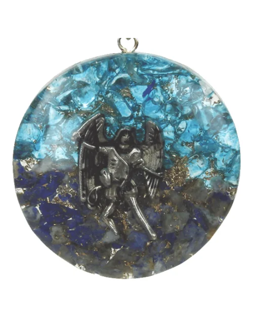 Anhänger - Orgonit - Erzengel Michael - Rund - Lapis Lazuli und Blauer Topas - ca. 4 cm