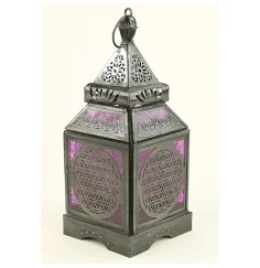 Teelichthalter - Windlicht - Orientalisch - Blume des Lebens - Silber - Eisen & buntes Glas - ca. 8,5x30cm