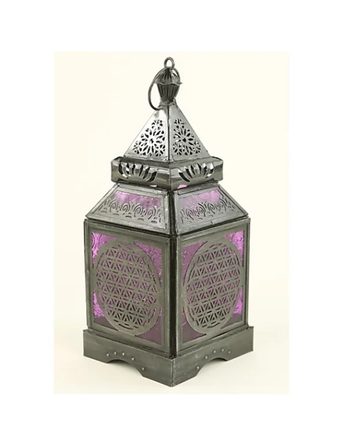 Teelichthalter - Windlicht - Orientalisch - Blume des Lebens - Silber - Eisen & buntes Glas - ca. 8,5x30cm