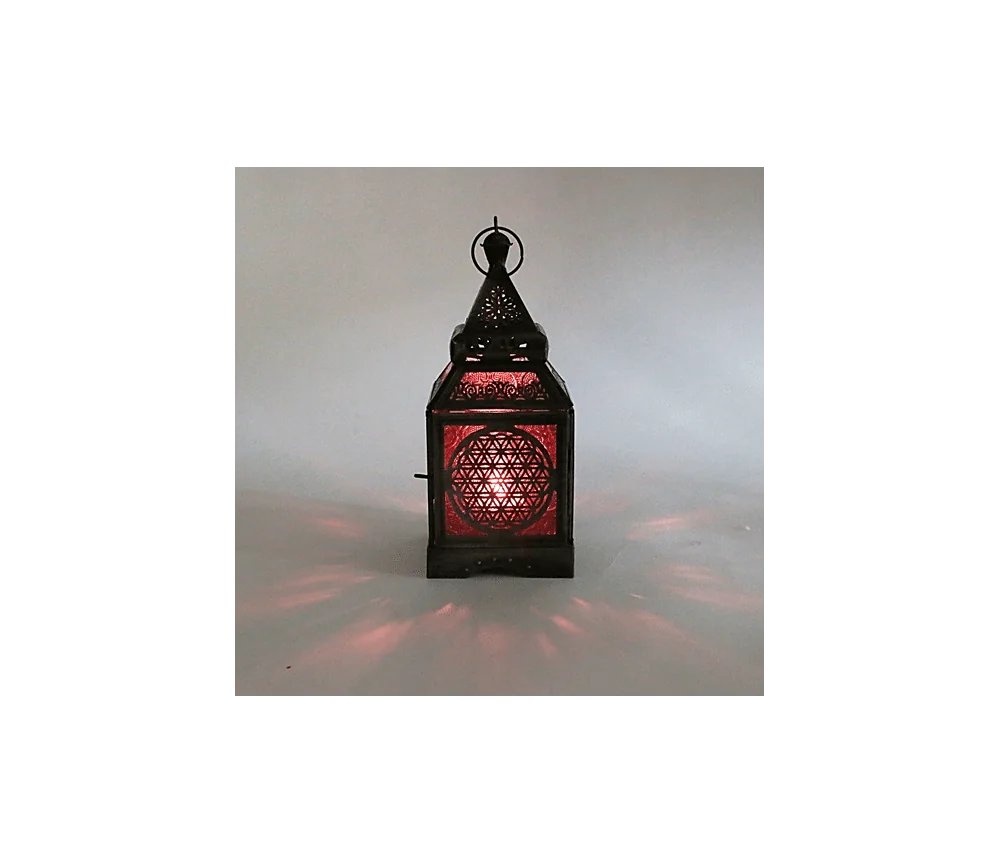 Teelichthalter - Windlicht - Orientalisch - Blume des Lebens - Silber - Eisen & buntes Glas - ca. 8,5x30cm