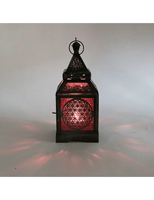 Teelichthalter - Windlicht - Orientalisch - Blume des Lebens - Silber - Eisen & buntes Glas - ca. 8,5x30cm