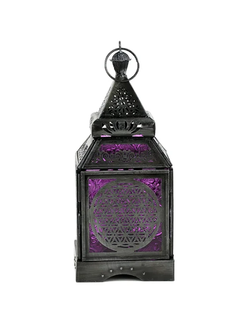 Teelichthalter - Windlicht - Orientalisch - Blume des Lebens - Silber - Eisen & buntes Glas - ca. 8,5x30cm