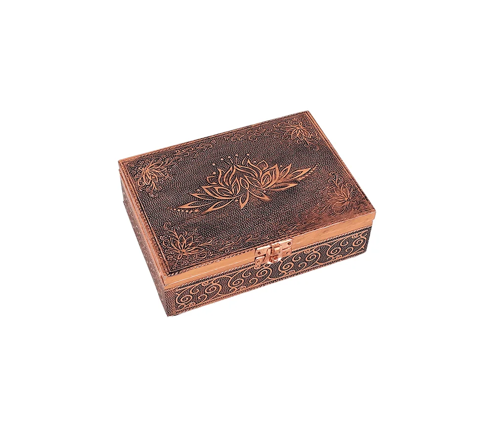 Schmuckkästchen - Aufbewahrungskästchen - Lotus - Rechteckig - Kupfer - ca. 18x13x6 cm
