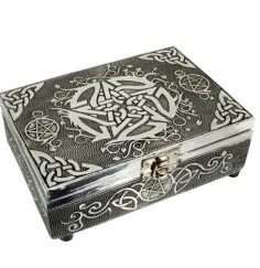 Schmuckkästchen - Aufbewahrungskästchen - Pentagramm - Rechteckig - schwarz/silber - ca. 18x13x6 cm