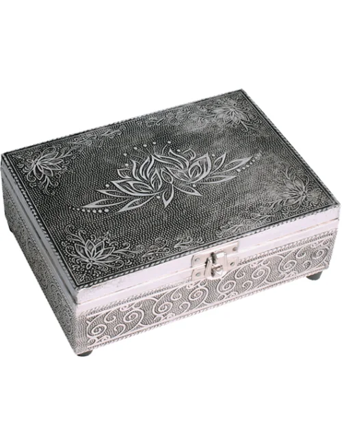Schmuckkästchen - Aufbewahrungskästchen - Lotus - Rechteckig - schwarz/silber - ca. 18x13x6 cm